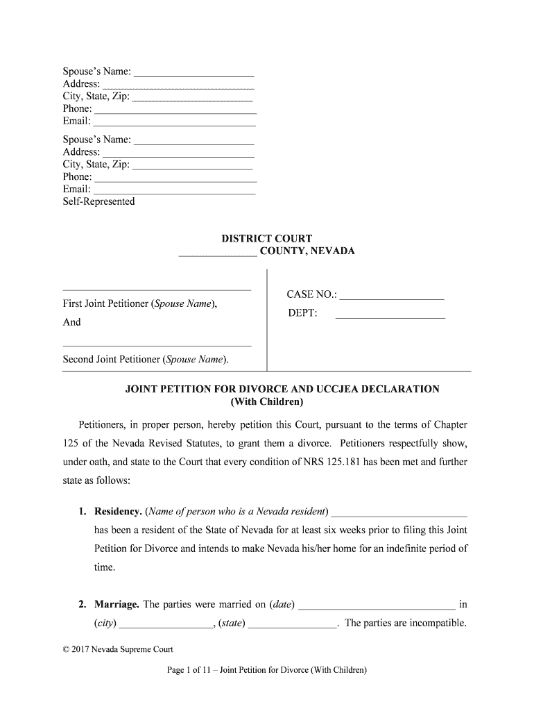 JOINT PETITION for DIVORCE and UCCJEA DECLARATION  Form