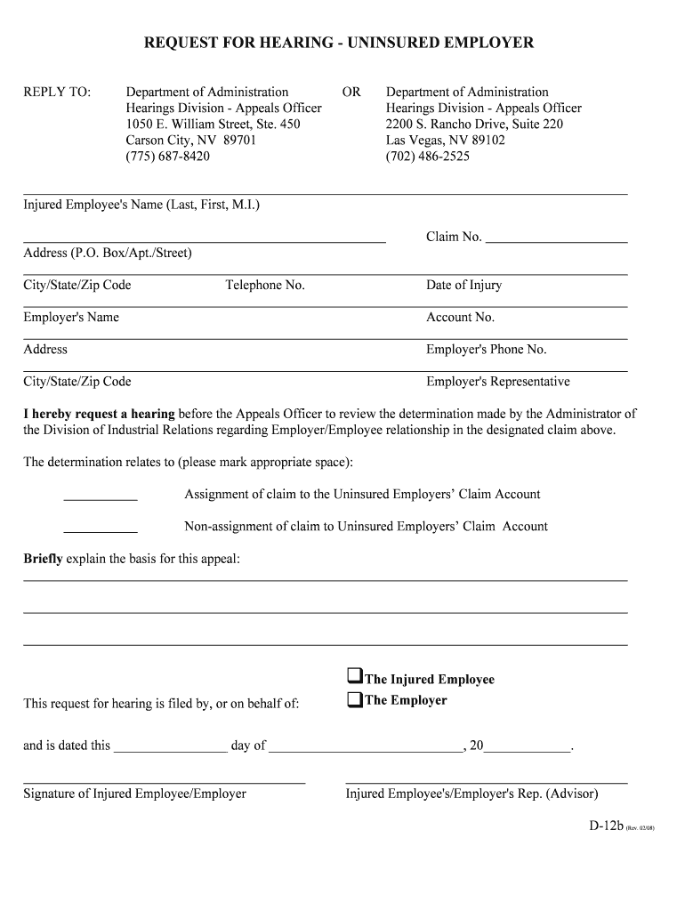 Request for Hearing Uninsured Employer D 12bPdf  Form