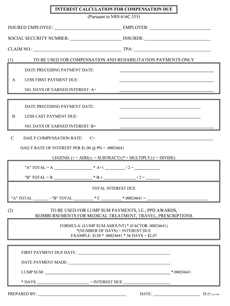 Interest Calculation for Compensation Due D 27Pdf  Form