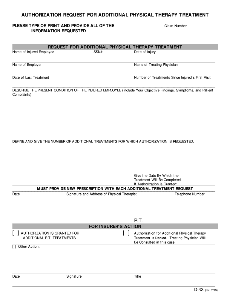 Authorization Request for Additional Physical Therapy  Form