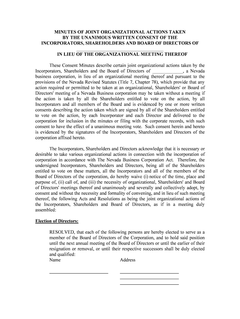 INCORPORATORS, SHAREHOLDERS and BOARD of DIRECTORS of  Form