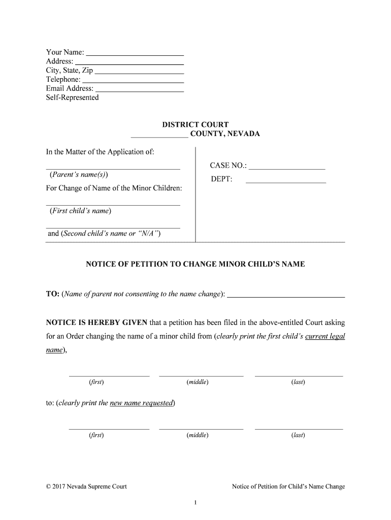 NOTICE of PETITION to CHANGE MINOR CHILDS NAME  Form
