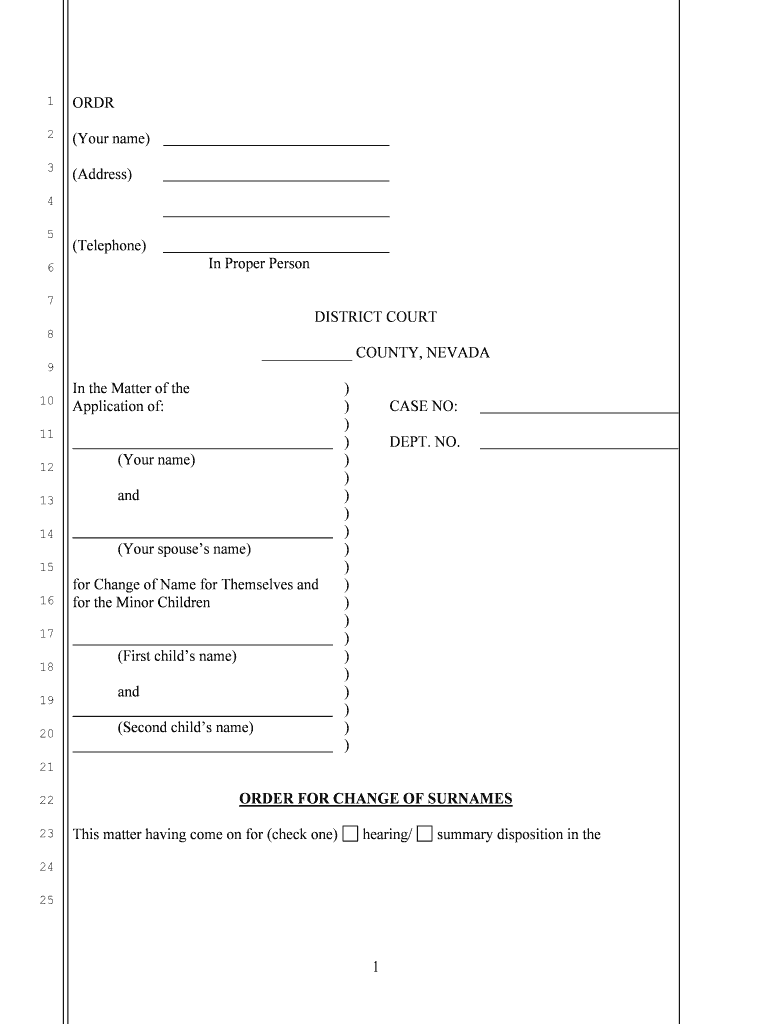 ORDER for CHANGE of SURNAMES  Form