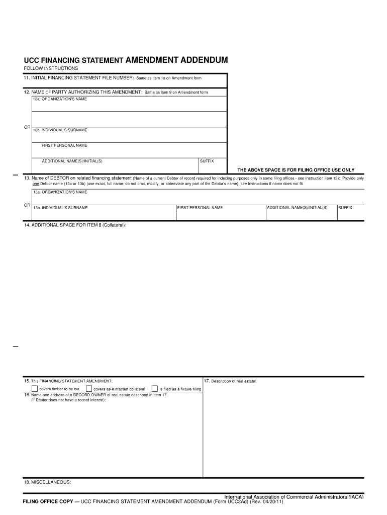 UCC3Ad P65 UCC FINANCING STATEMENT AMENDMENT ADDENDUM  Form