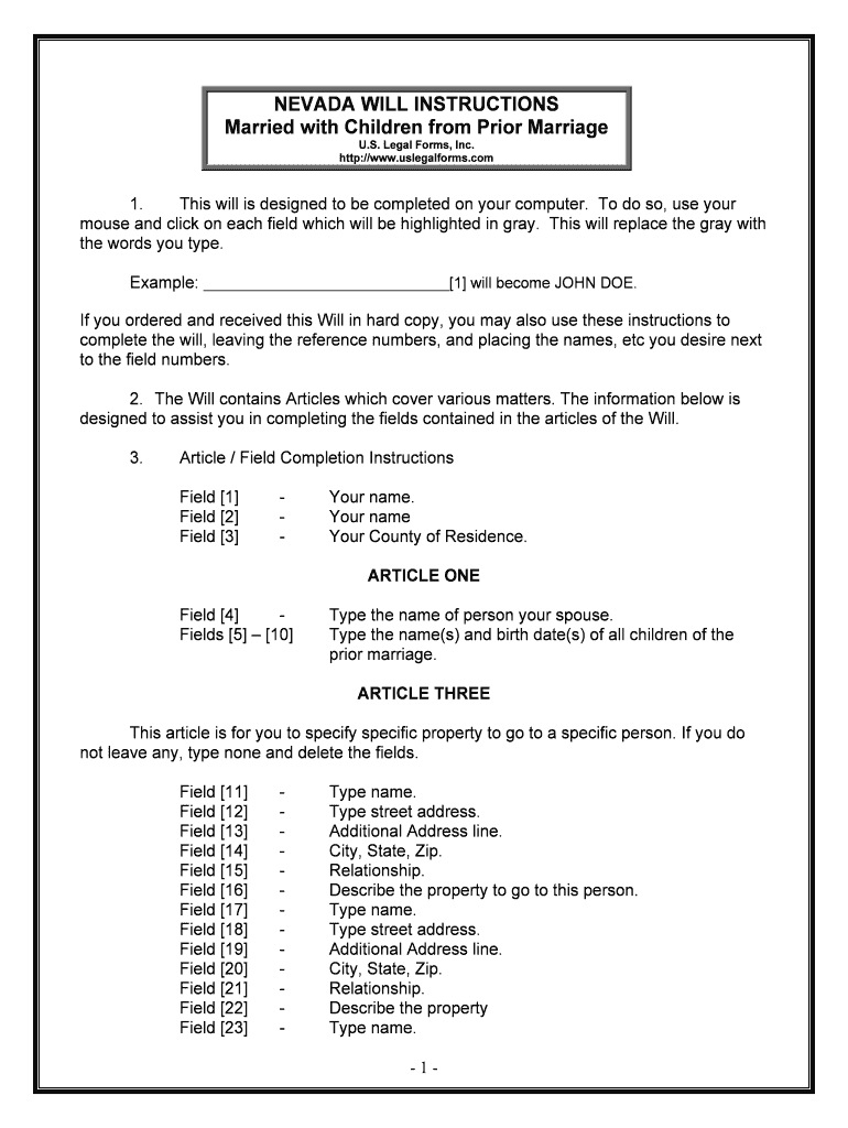 NEVADA WILL INSTRUCTIONS Married with Adult Children  Form