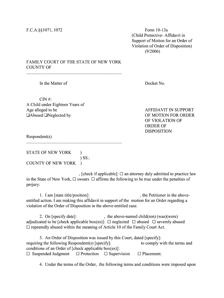 Affidavit in Support of Motion for Order of Violation of  Form