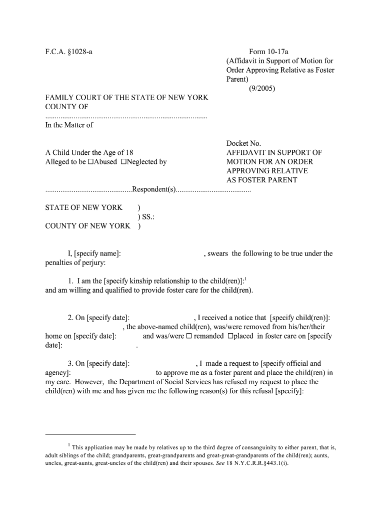 Affidavit in Support of Motion for an Order Approving  Form