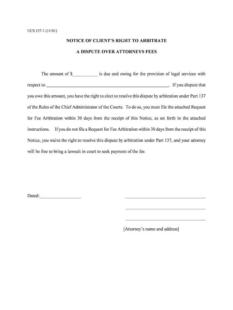 NOTICE of CLIENT'S RIGHT to ARBITRATE a DISPUTE  Form