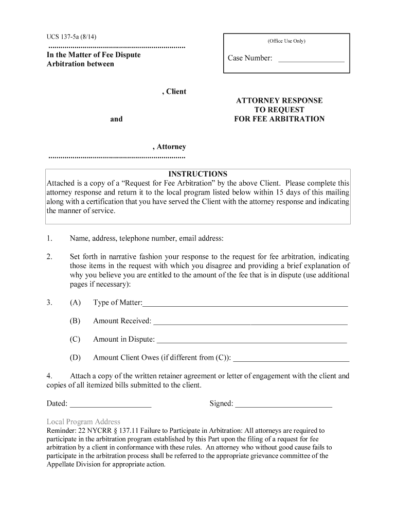Request for Arbitration of a Fee Dispute State Bar of California  Form