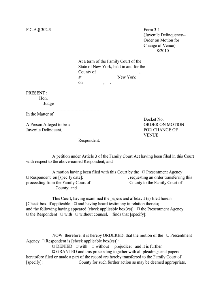 Juvenile Delinquency Order on Motion for  Form