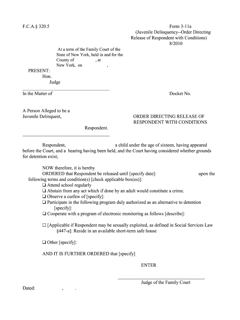 Fillable Online F C a 320 5 Form 3 11a Juvenile Delinquency