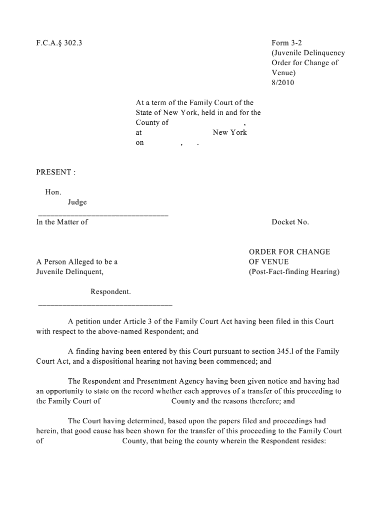 Order for Change of Venue Post Fact Finding Hearing 3 2  Form