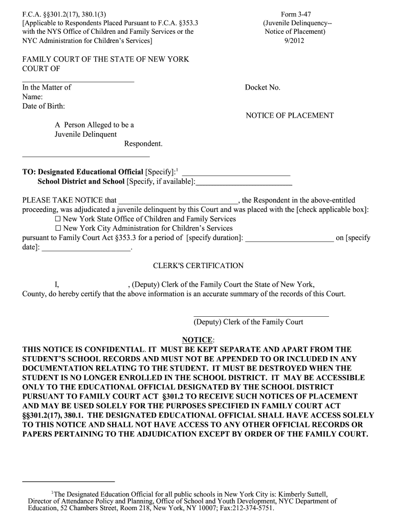 Fillable Online Nycourts in the Matter of Docket No Name Date of  Form