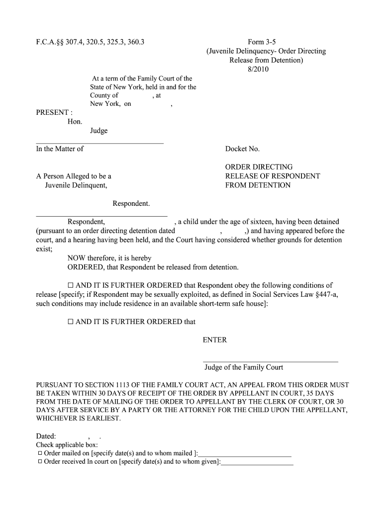 Fillable Online FCA 307 4, 320 5, 325 3, 360 3 Form 3 5 Juvenile