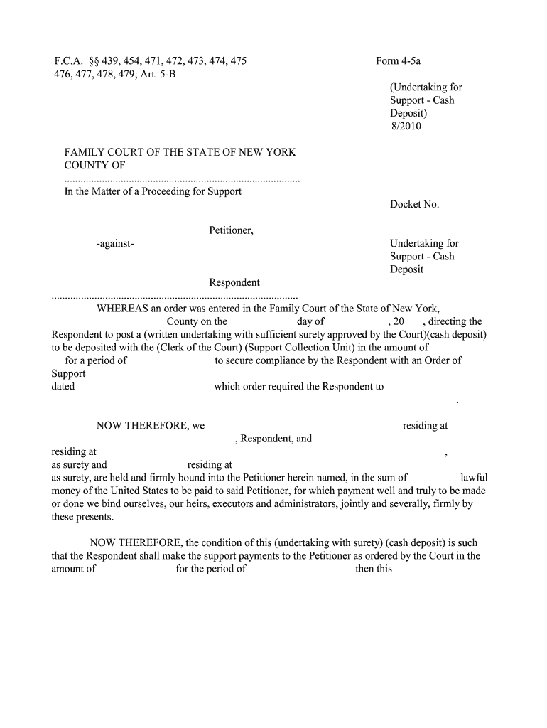 Fill and Sign the Family Court Article 4 Part 7undertaking Support Ny Law Form