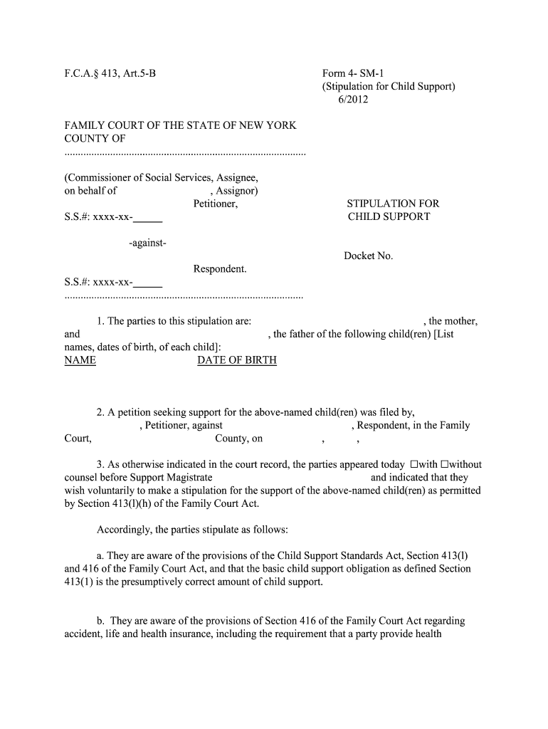 Stipulation for Child Support  Form