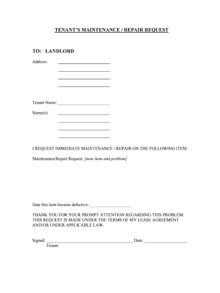 2 Sample Request Letters to Landlord Regarding Repair of House  Form