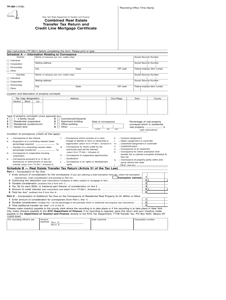 New York State Department of Taxation and Finance TP 584 I  Form