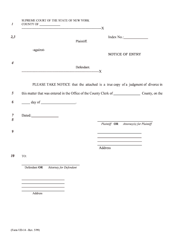 NOTICE of ENTRY Defendants New York State Unified  Form