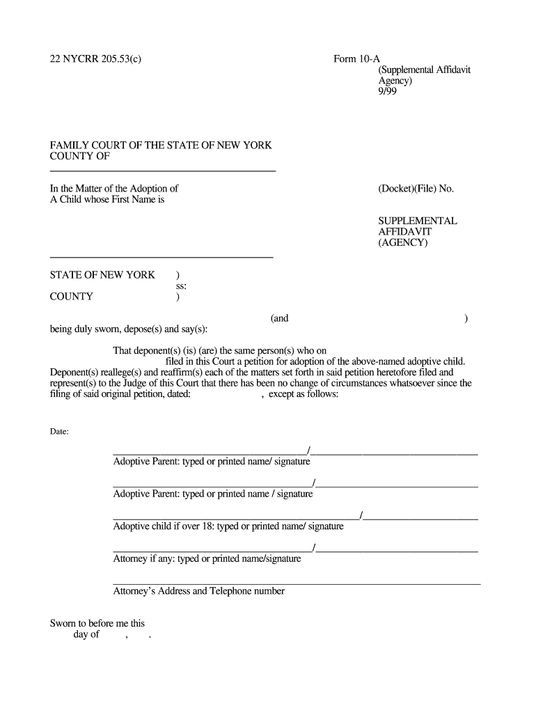 22 NYCRR 205 53c Form 10 ASupplemental Affidavit 999