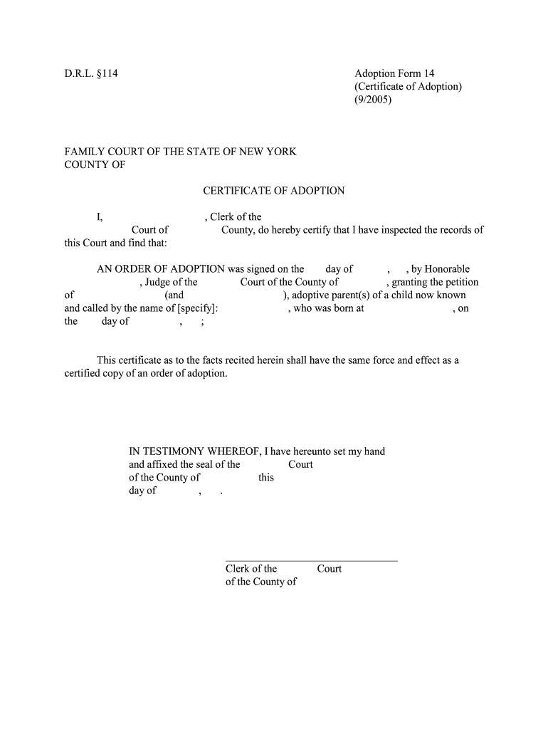 D R L 114 Adoption Form 14 Certificate of Adoption 9