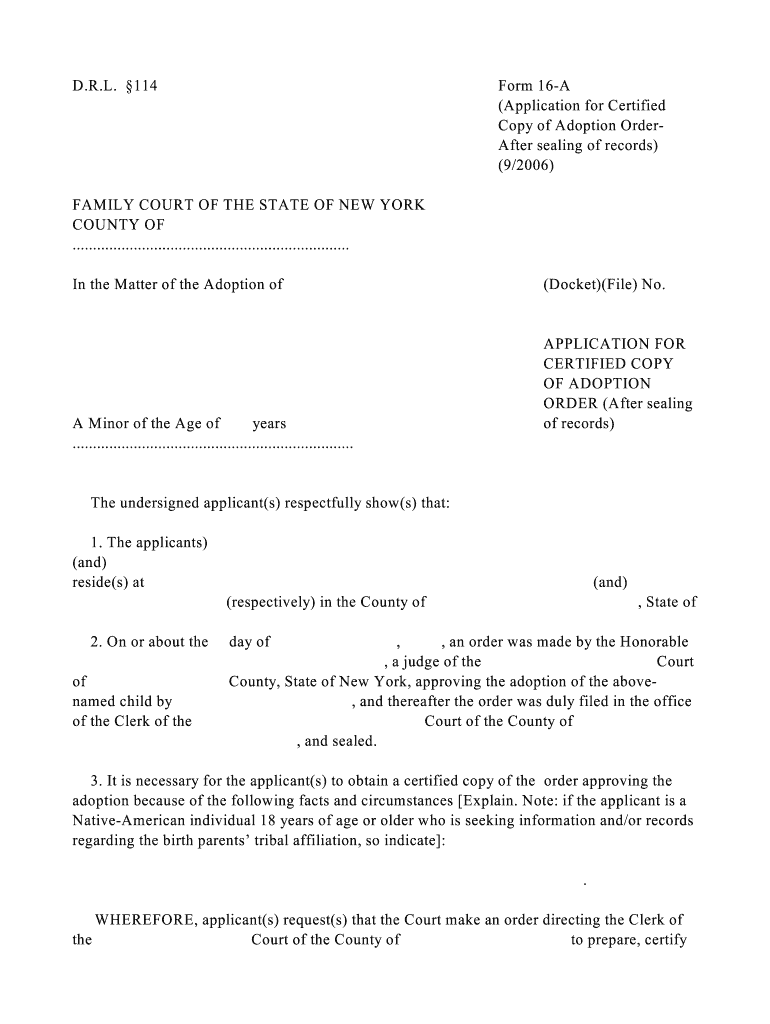 Fillable Online Nycourts 114 Form 16 a Application for
