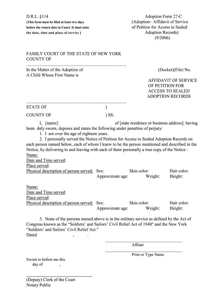 Get the D R L 114 Adoption Form 27 C Adoption Affidavit