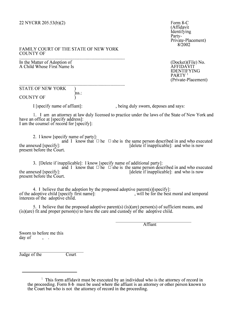 22 NYCRR 205 53b2 Form 8 B Affidavit Identifying Party