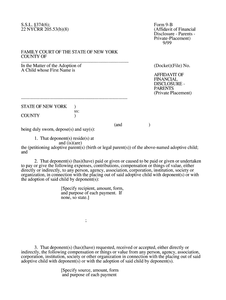 S S L 3746; Form 9 B 22 NYCRR 205 53b8 Affidavit of