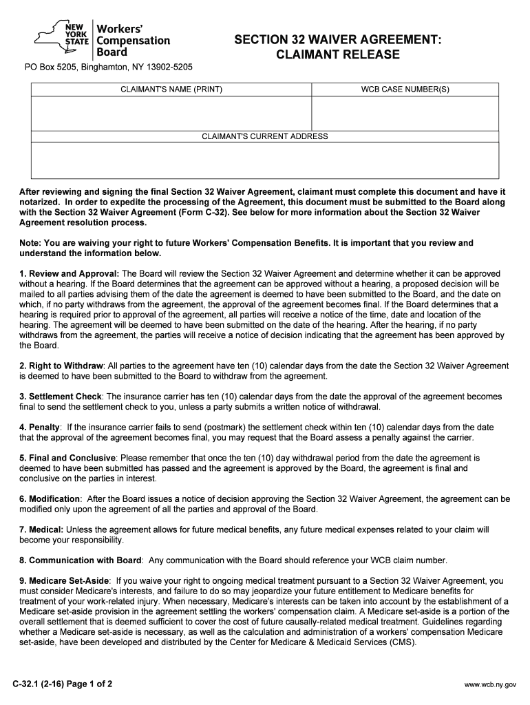 Section 32 Waiver Agreement Claimant Release Workers  Form