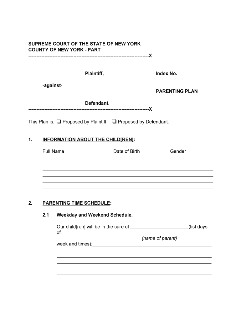 Parenting Plan New York State Unified Court  Form