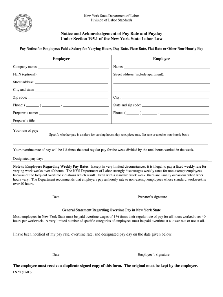 Pay Notice for Employees Paid a Salary for Varying Hours, Day Rate, Piece Rate, Flat Rate or Other Non Hourly Pay  Form