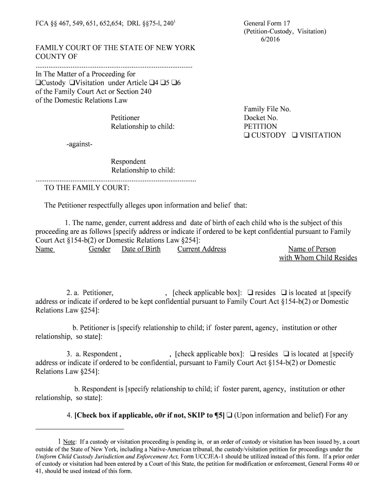 General Form 17 Page 1 FAMILY COURT of the STATE of