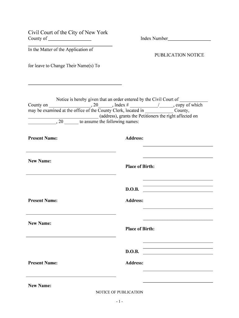 Name Change PublicationNY CourtHelp Unified Court  Form
