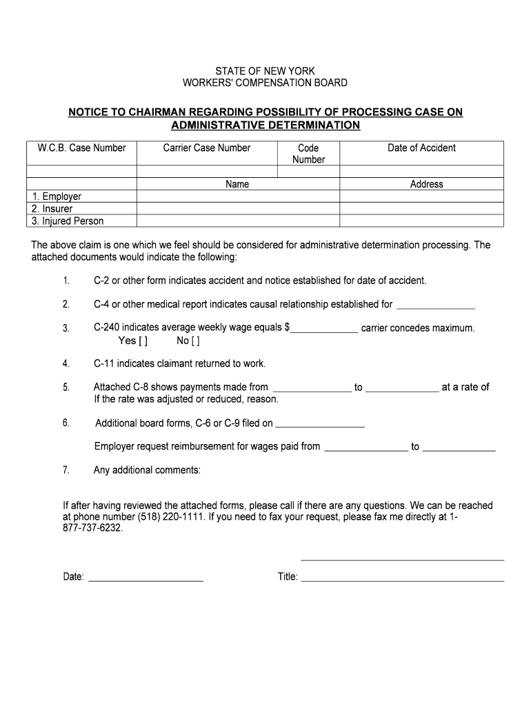 NOTICE to CHAIRMAN REGARDING POSSIBILITY of PROCESSING CASE on  Form