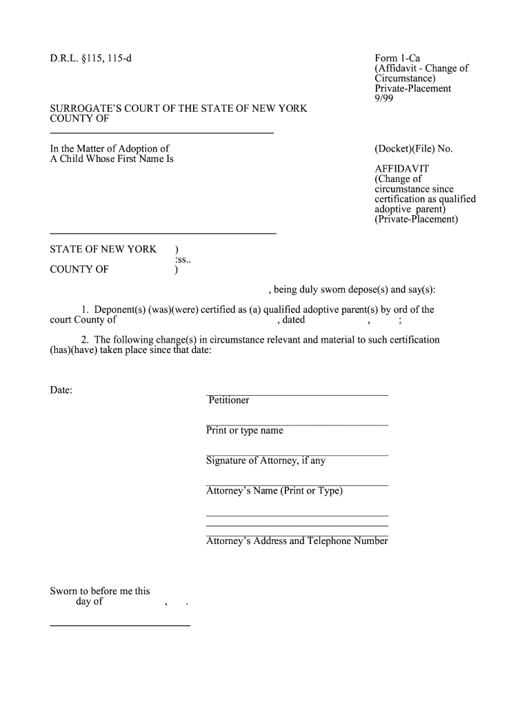 Affidavit Change of  Form