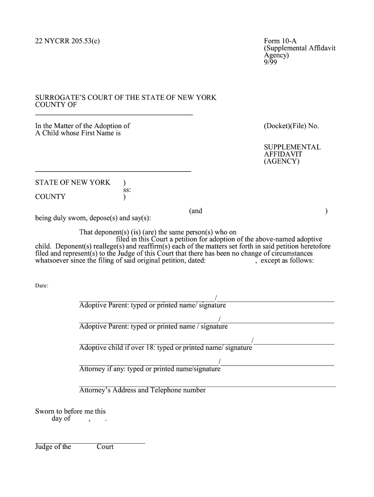 Form 10 a Download Fillable PDF, Supplemental Affidavit