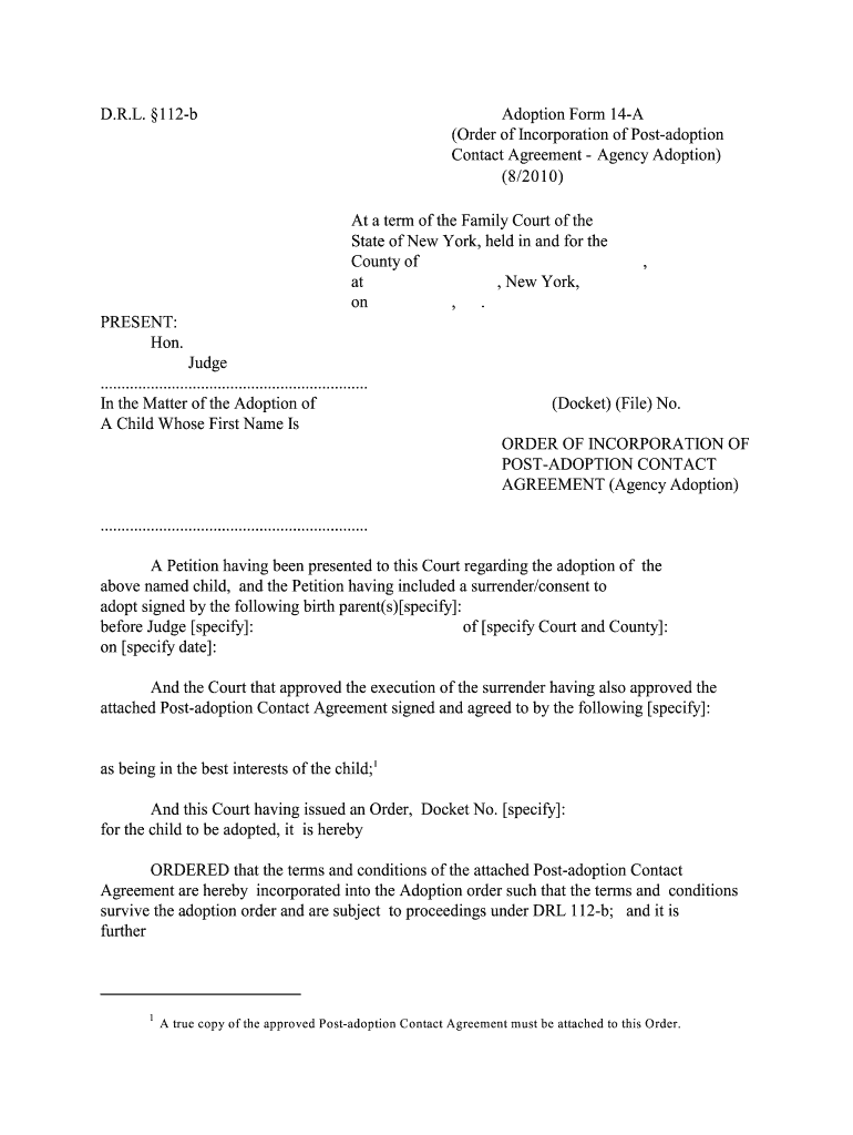 D R L 112 B Adoption Form 14 a Order of Incorporation of