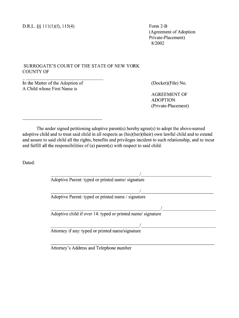 Form 2 B Download Fillable PDF, Agreement of Adoption