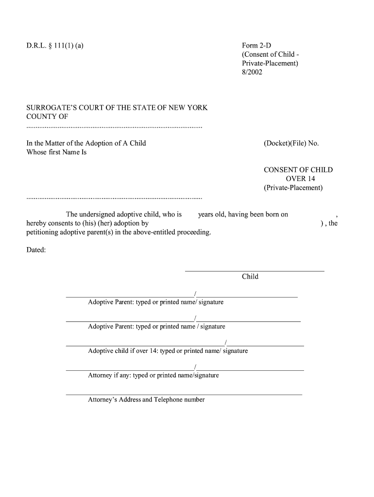Form 2 D Download Fillable PDF, Consent of Child over 14