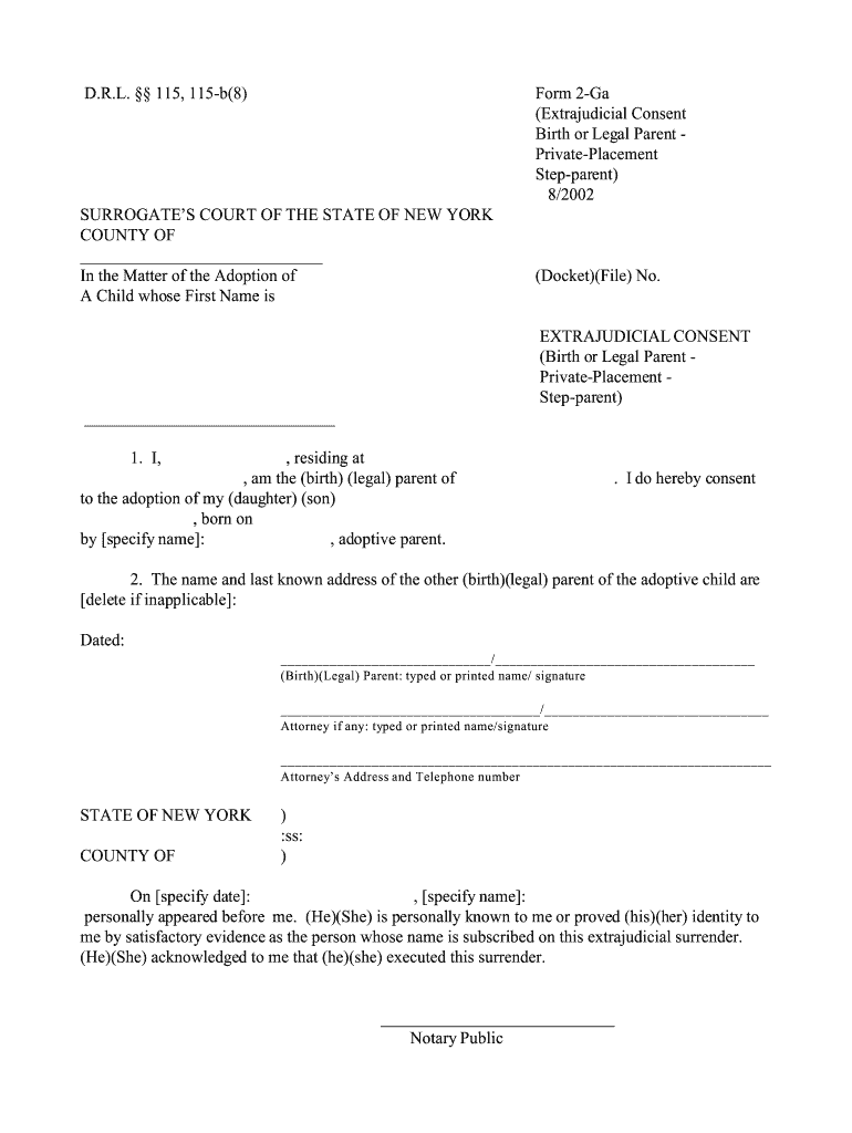 Justia Extra Judicial Consent Birth or Legal Parent  Form