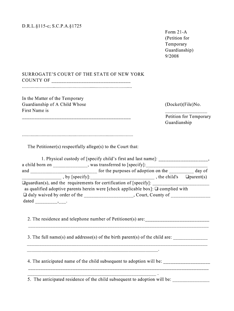 D R L 115 C; S C P a 1725 Form 21 a Petition for