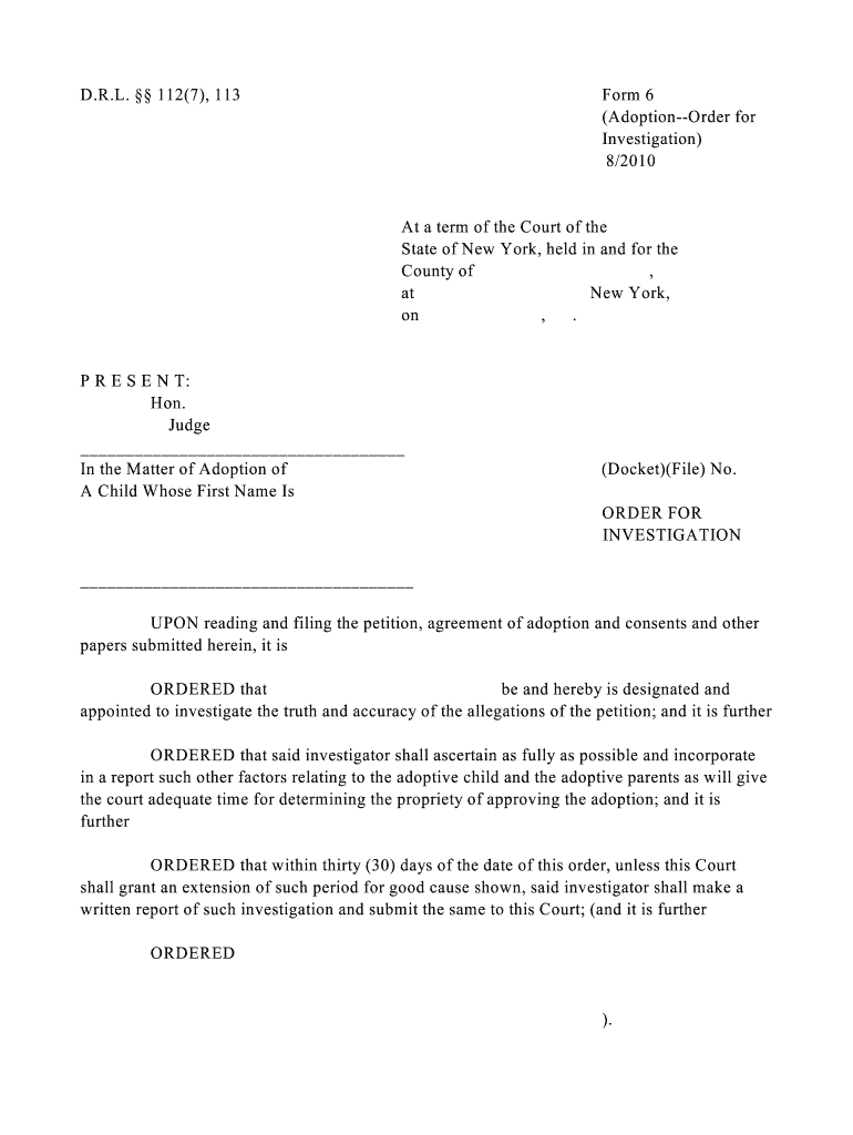 Adoption Order for  Form