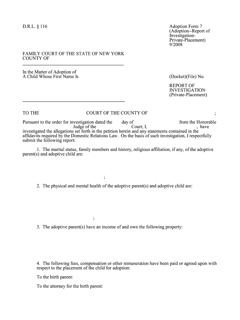 DRL116 Adoption Form 7 New York State Unified Court