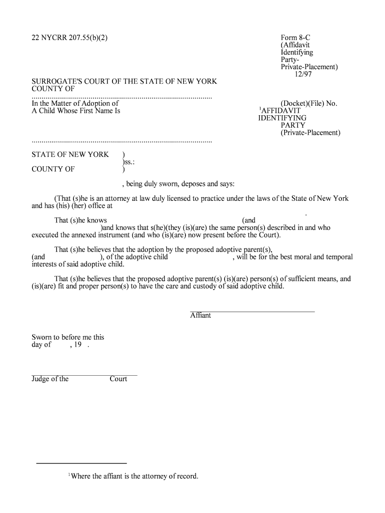 Form 8 B Affidavit Identifying Party Private Placement State