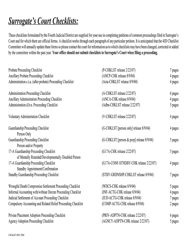 Surrogate S Court Checklists PDF Download  Form