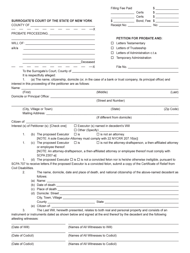 Fillable Online Probate Forms NYCOURTS GOV Fax Email Print