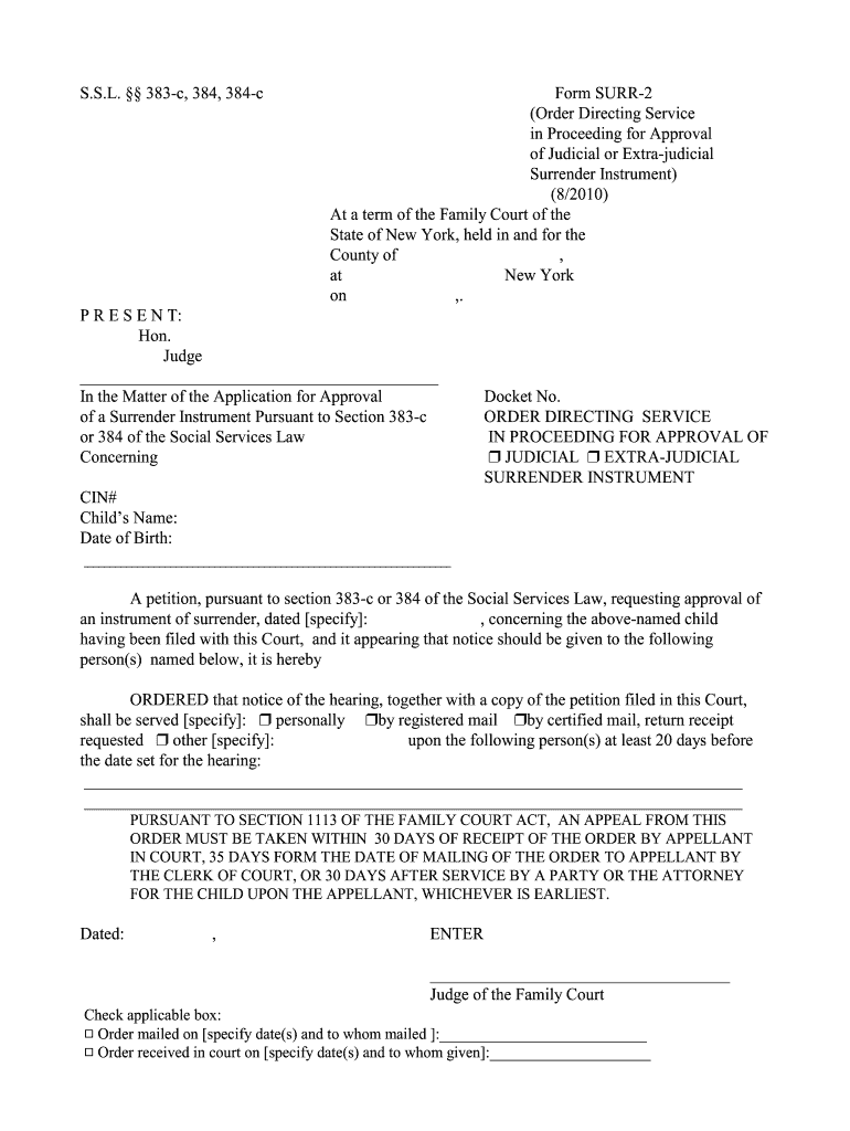 S S L 383 C, 384, 384 C Form SURR 2 Order Directing