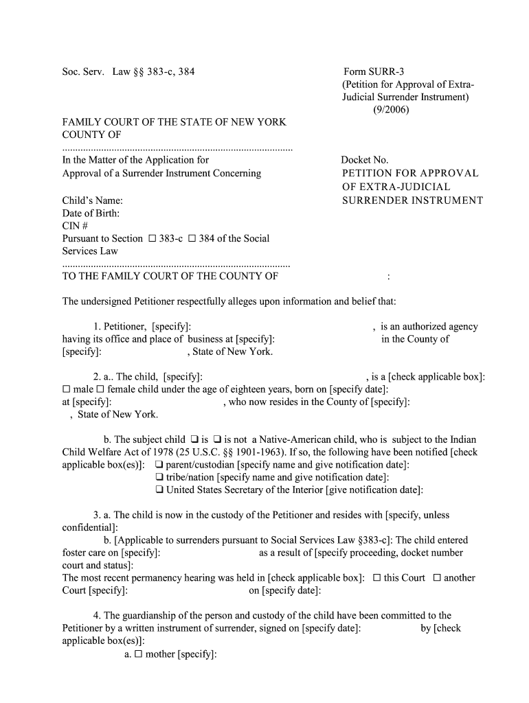 S S L 383 C, 384, 384 C Form SURR 1 Surrender Notice