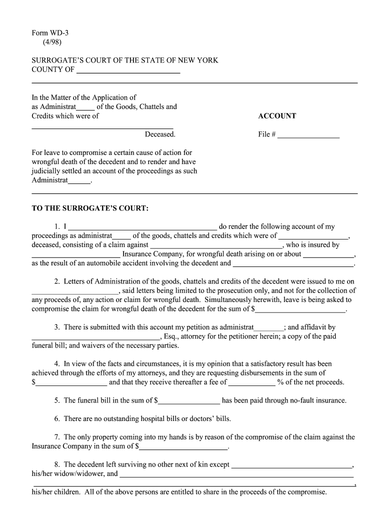 Form WD 3 498 SURROGATE'S COURT of the STATE of